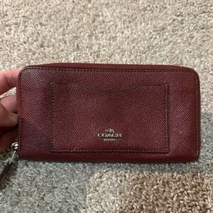 Coach Burgundy Leather Zip Wallet